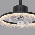 ventilateur noir moderne lumière led cristaux transparents élégants télécommande chambre salon