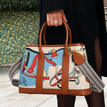 Sac main femme toile imprimé motifs jouets bandoulière amovible poches intérieures moderne casual polyvalent