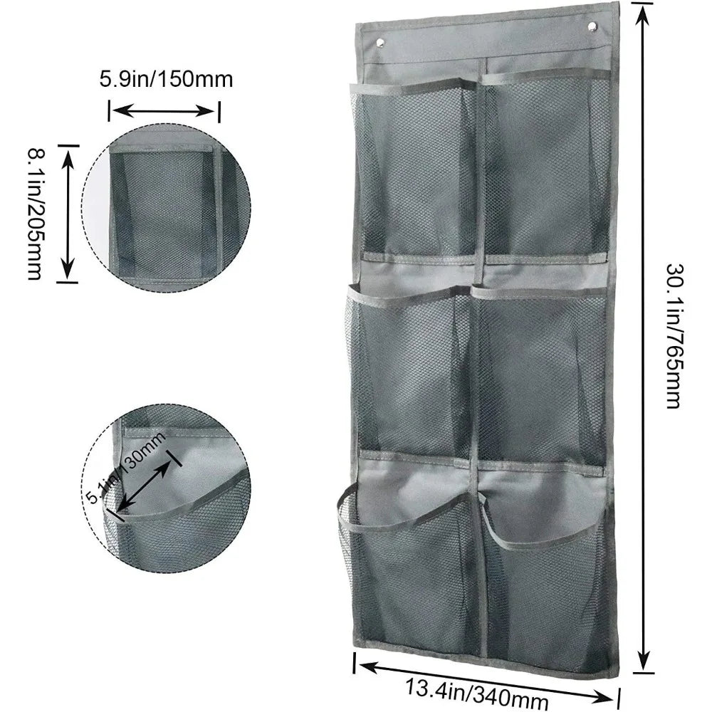 organisateur suspendu multi poches utilitaire gris noir maille semi transparent métalliques rangement chambre