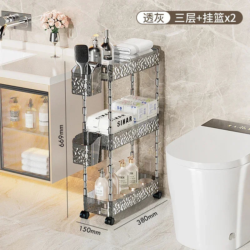 chariot rangement salle bain transparent motifs floraux acrylique quatre étages moderne imperméable roulettes.storage