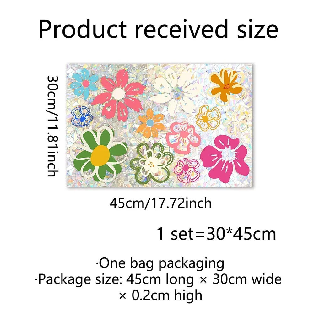 stickers fenetre decoratifs fleurs arc ciel multicolores adhésifs pvc naturel artistique