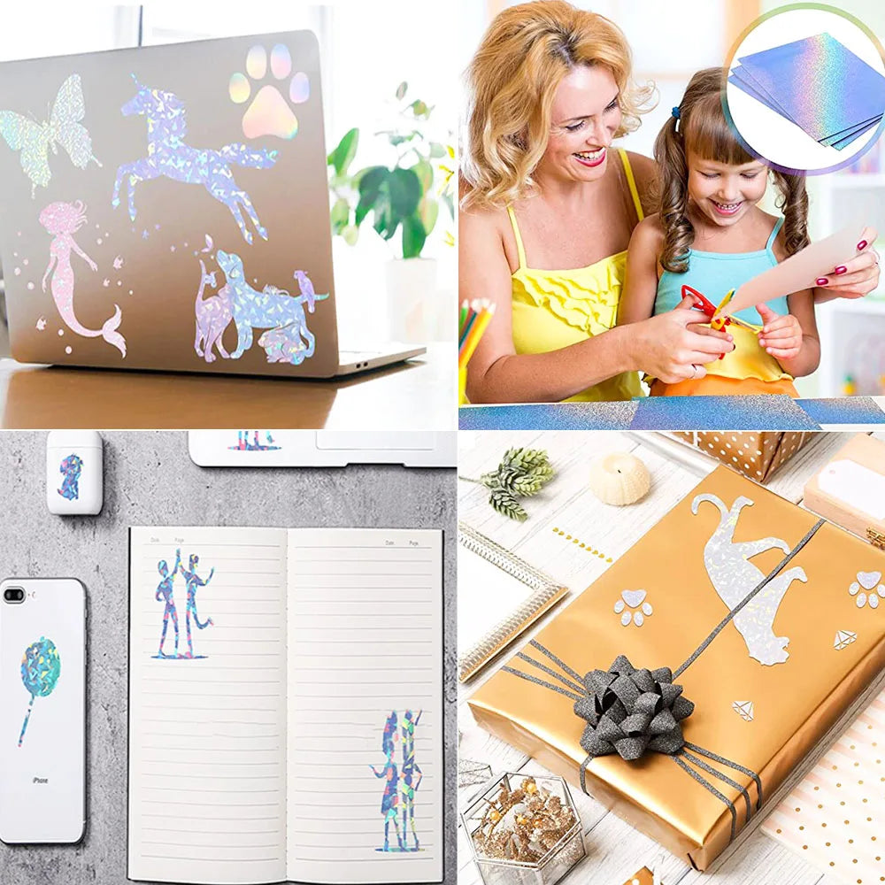 autocollants holographiques papier bleu argent brillants motifs géométriques modernes 10 feuilles