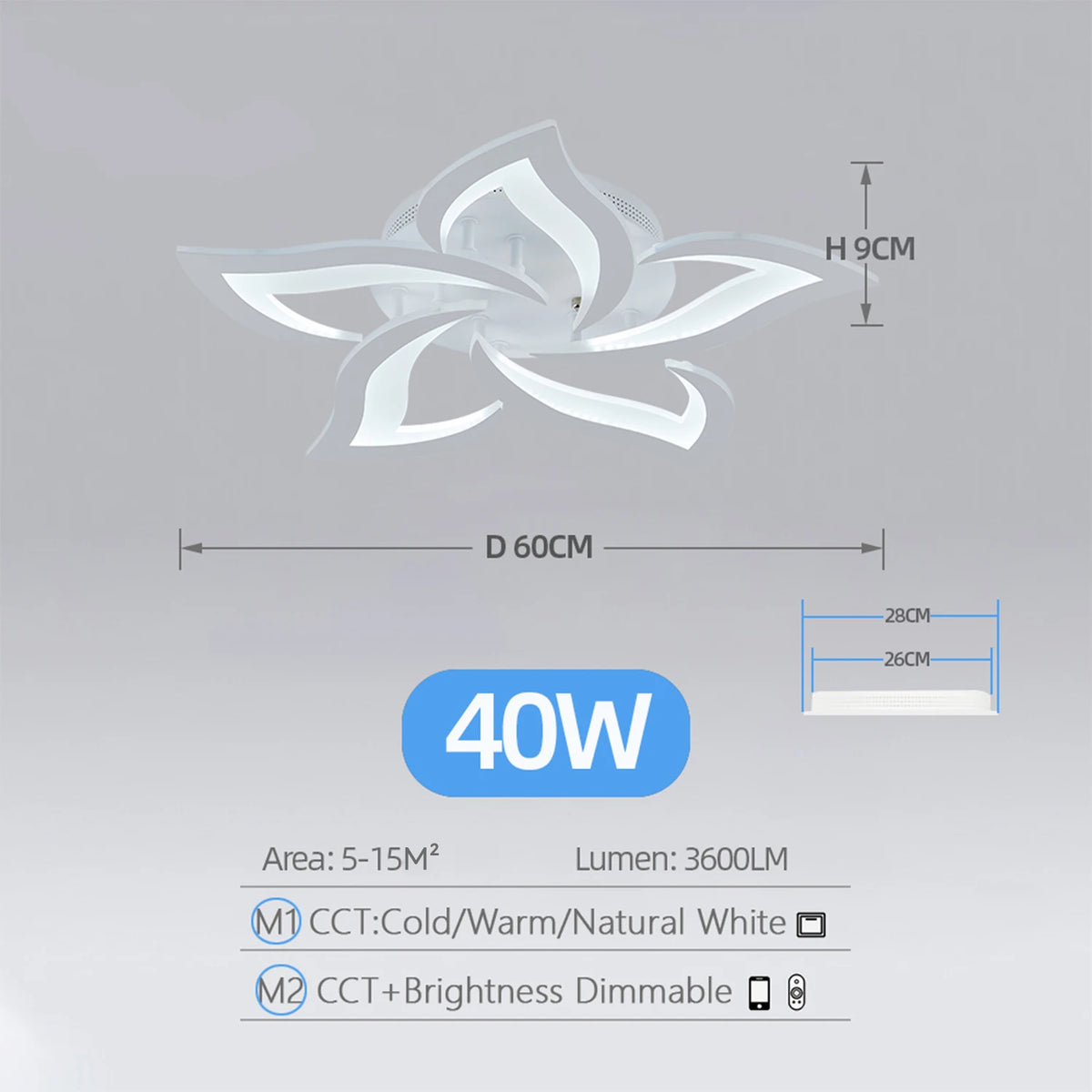 plafonnier led moderne fleur lotus blanc éclairage intérieur télécommande opacité lumineux facile