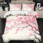 ensemble literie floral housse couette taies oreiller fleurs cerisier printemps moderne blanc rose noir