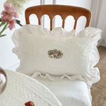 housse coussin brodé motif floral vintage blanc polyester coton lit 45x45 30x50 fixations