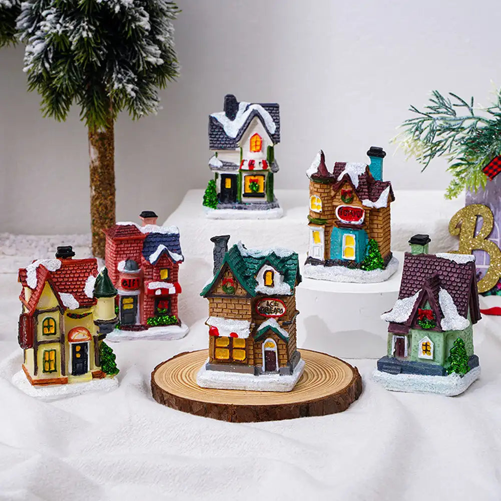 décoration noël lumineuses mini maisons résine brique tuiles colorées festive