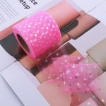 ruban decoratif polyester coeurs iridescents paillettes translucide vert rose bleu clair noir 6cm 5yards