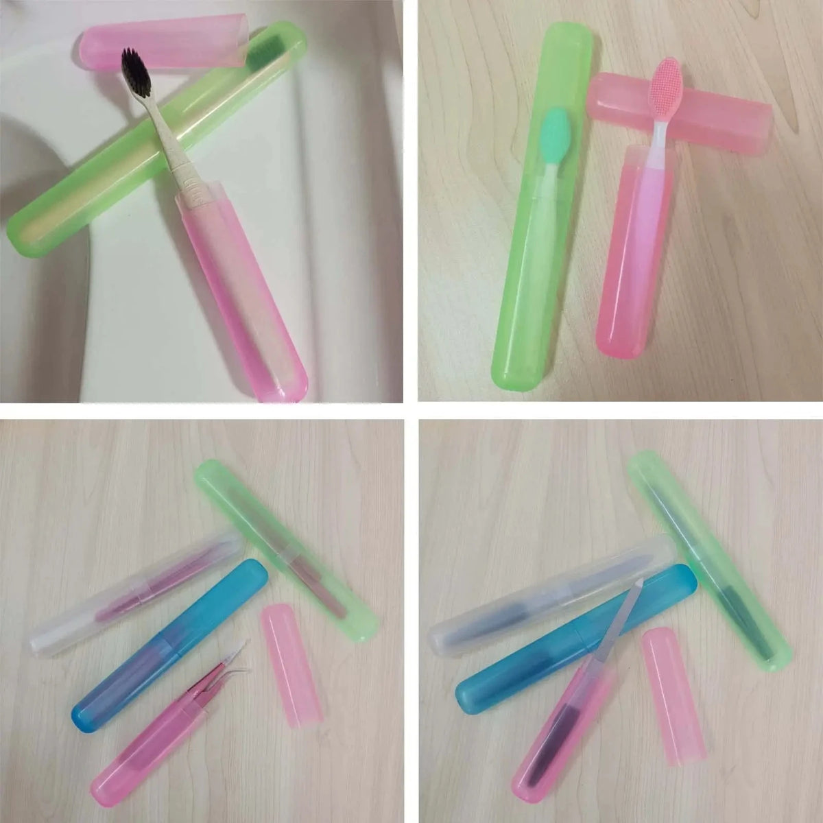 boîte rangement moderne brosse dents réutilisable bleu vert violet rose transparent