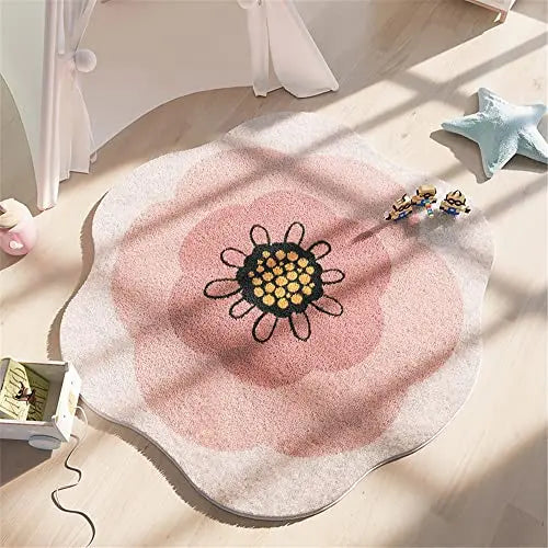 tapis fleur blanc rose jaune antidérapant bain chambre enfants décoration ludique moderne