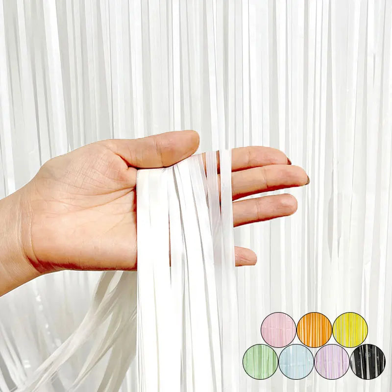 rideau franges métalliques moderne blanc rose brillant opalescent festif mariage anniversaire décoration fête