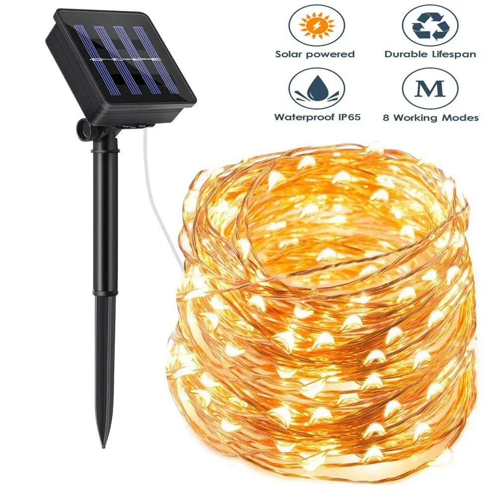 guirlande lumineuse solaire moderne 100 led 10m 200 led 20m blanc chaud filament ledextérieur