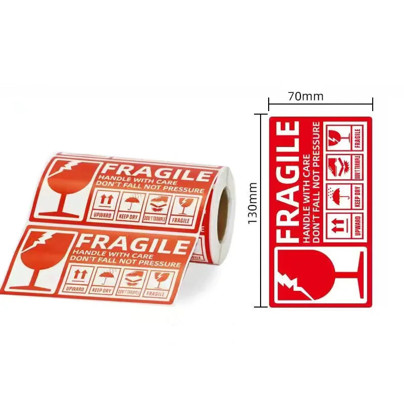 étiquettes fragile rouge blanche handle with care thank you classique opaques diverses tailles inclusées