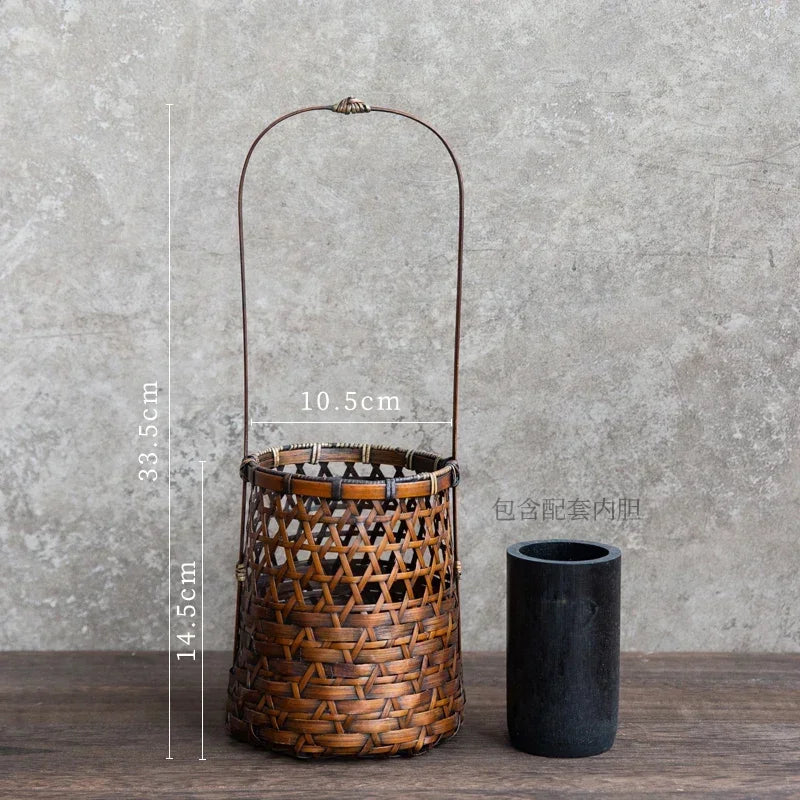 panier rotin tressé main vase bambou décoration fleurs rustique artisanal maison