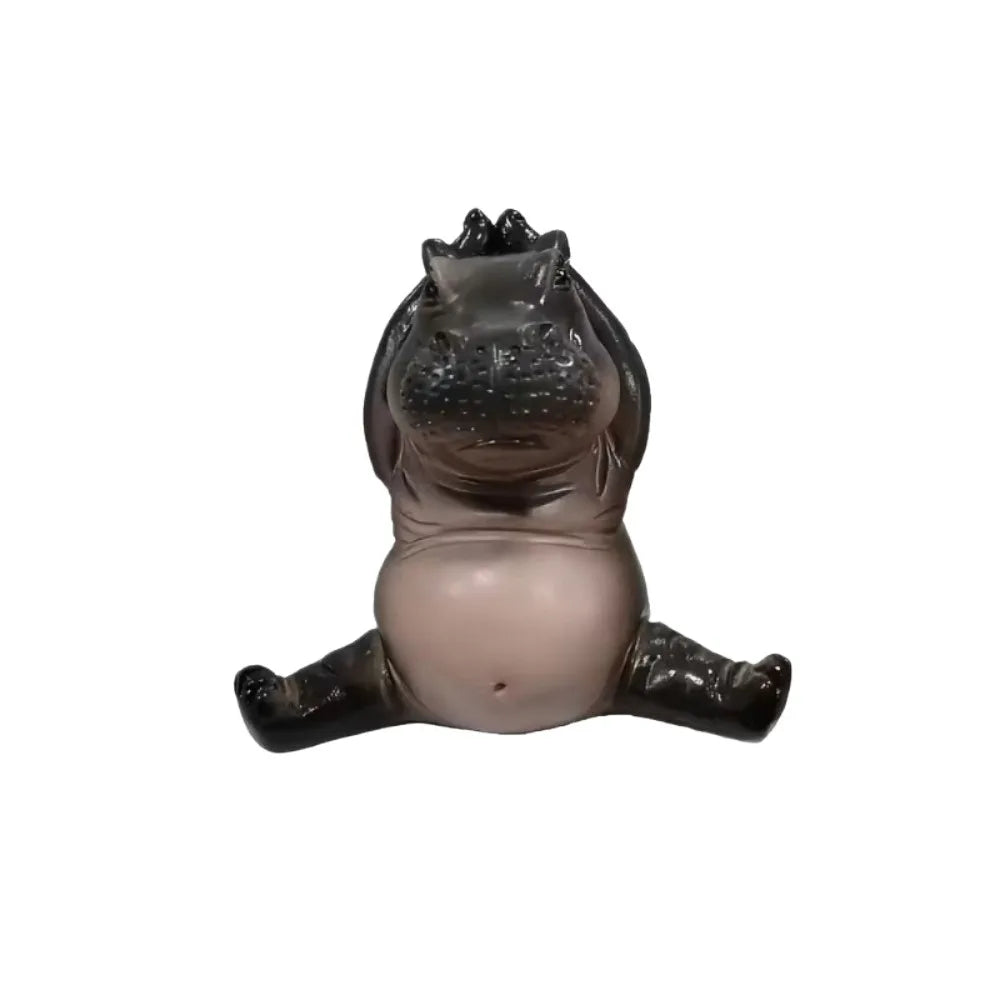 statuette hippopotame résine noir marron pose yoga méditation moderne minimaliste