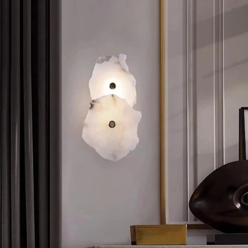 applique murale led marbre naturel moderne minimaliste fixee mur blanc gris