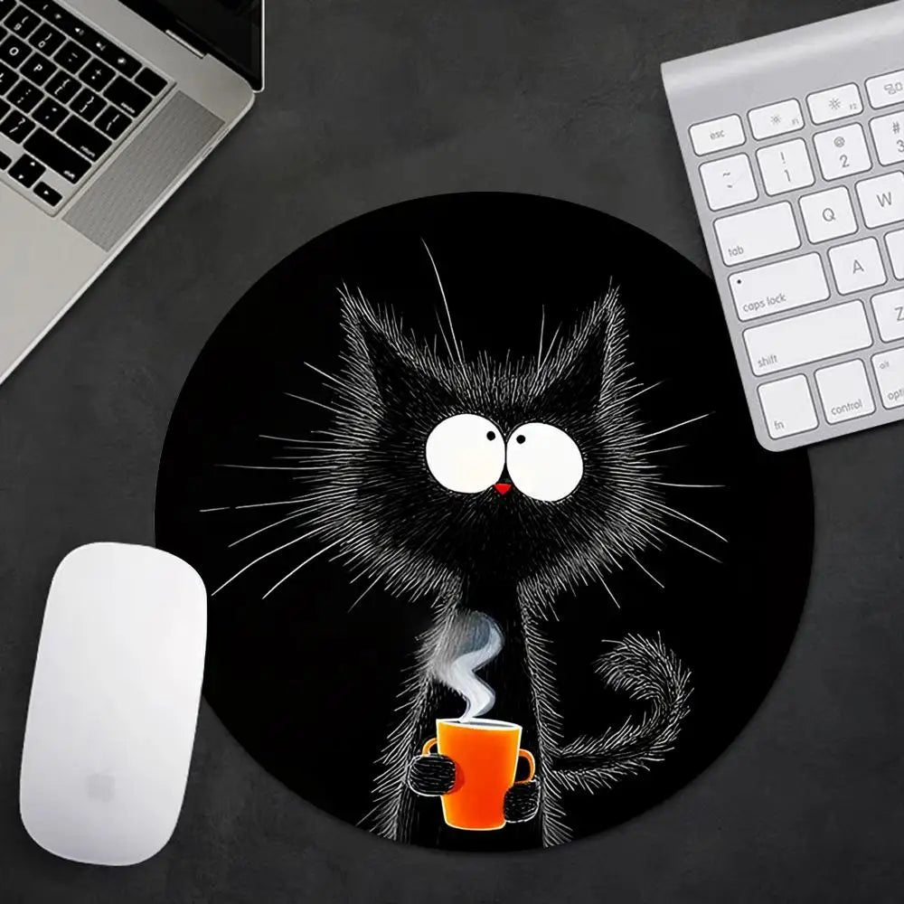 tapis souris chat noir tasse dessin animé 22cm 22cm antidérapant caoutchouc durable