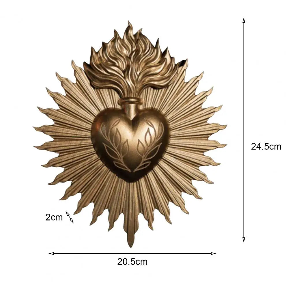 Décoration murale cœur sculpté relief doré feuilles stylisées artisanal baroque marron doré bronze