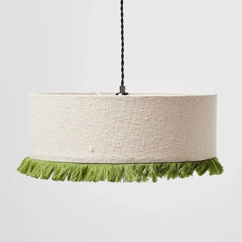 lampe suspendue tissu texturé frange décorative bohème salon restaurant chambre