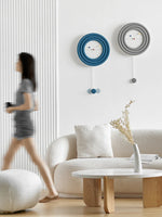 horloge murale moderne nordique aiguilles quartz bois concentrique bleu blanc