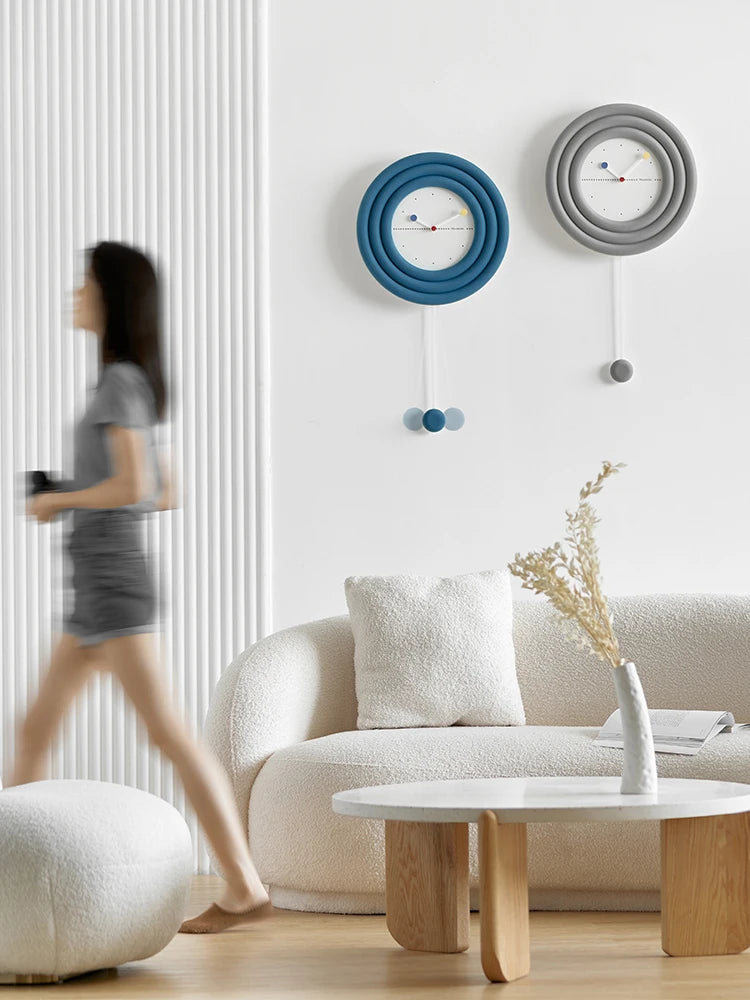 horloge murale moderne nordique aiguilles quartz bois concentrique bleu blanc