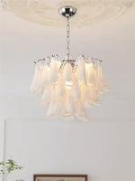 Suspension lumineuse moderne verre blanc translucide chaîne organique 50cm 60cm 80cm lumière froide naturelle