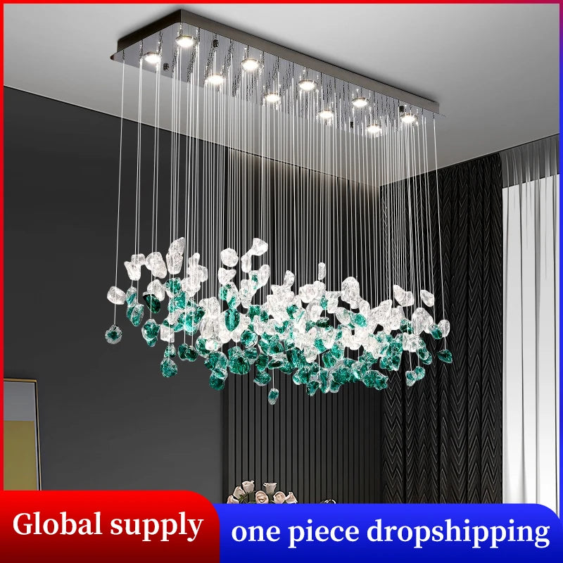 suspension lumineuse moderne cristaux transparents élégantes led 90v 249lm salon restaurant