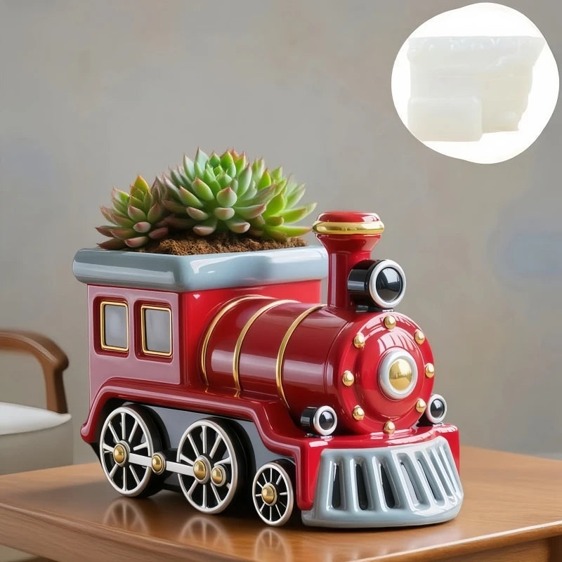 moule silicone forme train pot fleur succulente boite rangement resine béton plâtre bougie vintage