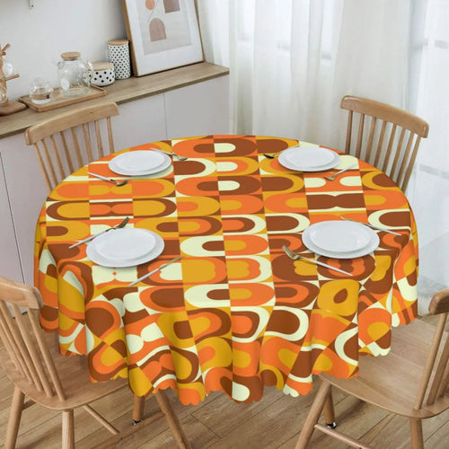 nappe table ronde moderne motif géométrique orange marron imperméable huile 152cm cuisine salle