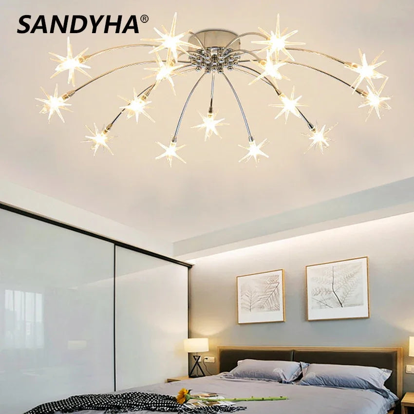 lampe chrome doré moderne étoiles lumineuses transparentes scintillantes led fixations