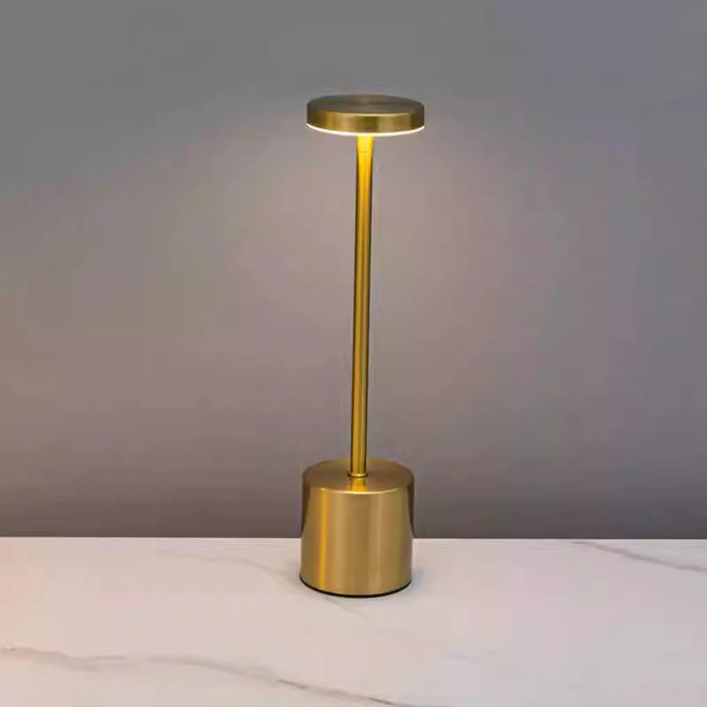 lampe table moderne dorée rechargeable flux lumineux réglable interrupteur tactile contemporain base fer