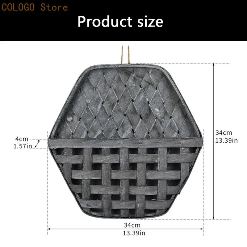 panier hexagonal gris rustique tissé diagonalement utilisation multiple décoration murale rangement maison appartement