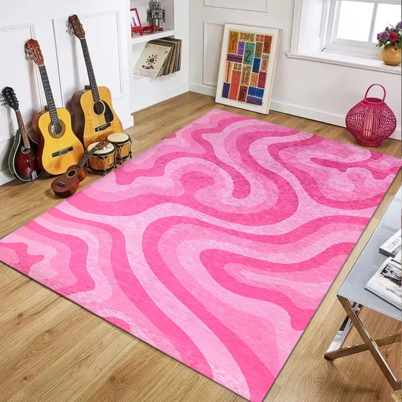 tapis moderne rose rayures ondulées salon chambre facile nettoyer polyester polypropylène