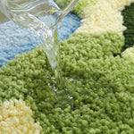 tapis bain pelucheux motif fleurs vert blanc jaune doux salle bain maison
