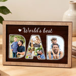cadre photo personnalisé bois marron décoration familiale texte dad world's best