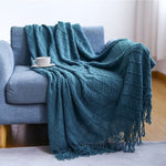 couverture acrylique bleu zigzag moderne pompon portable printemps automne maison voyage