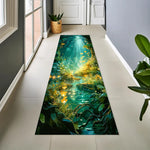 tapis moderne fantastique paysage fleurs rochers lumière verte bleue jaune noire salon chambreextérieur