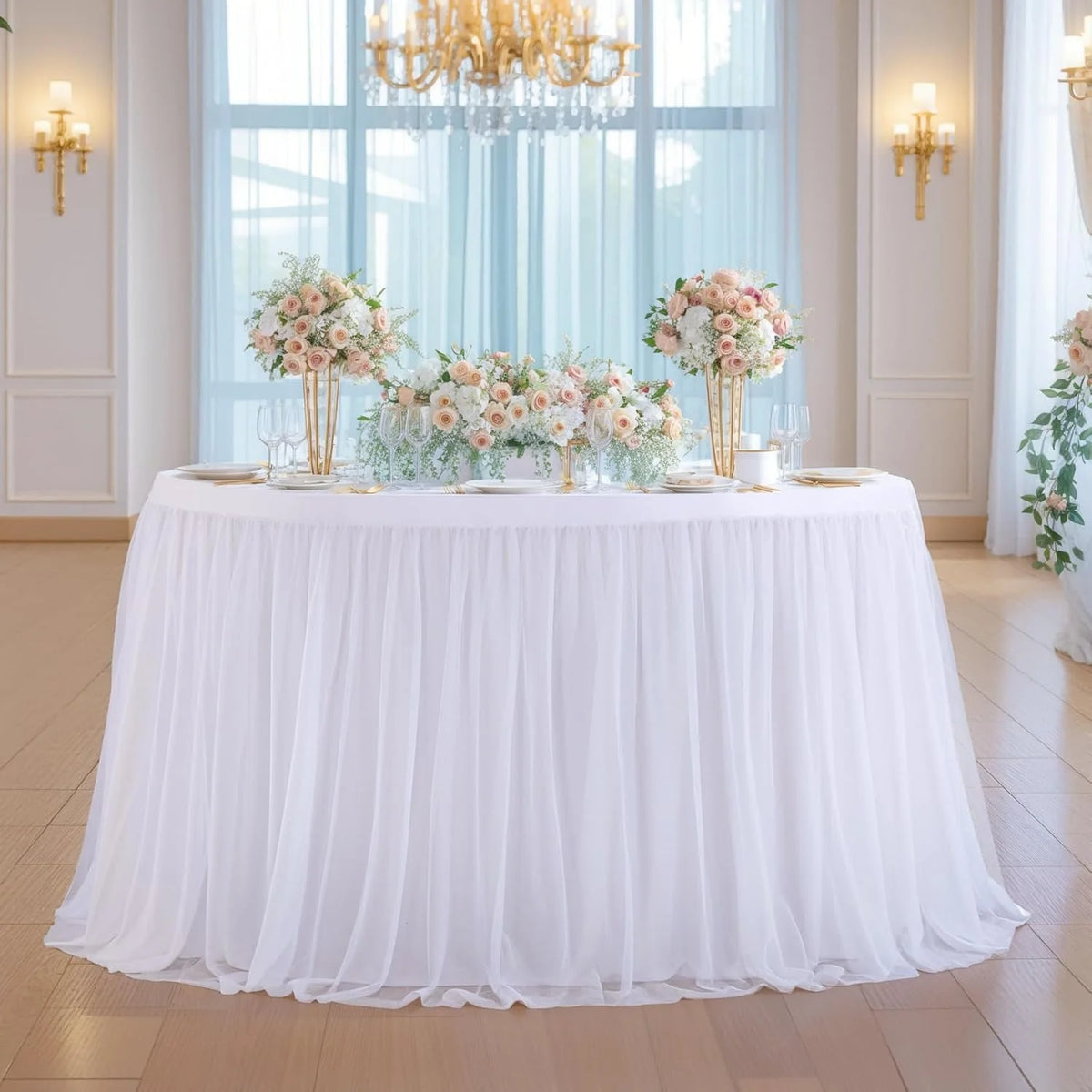 nappe table blanche plissée imperméable l'huile diamètre 48 pouces hauteur 27