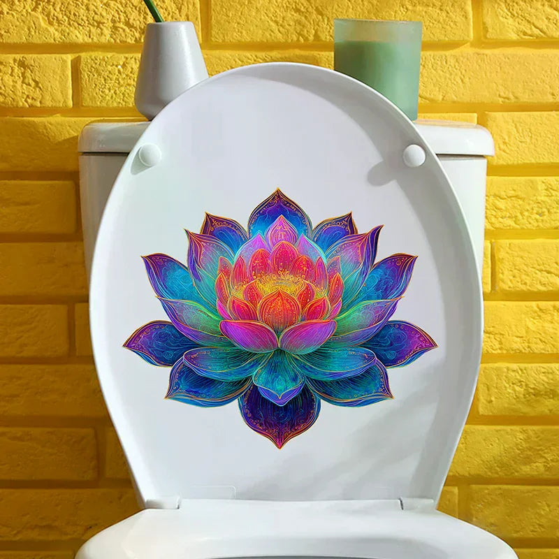sticker mural multicolore fleur lotus moderne adhésif brillant nuit décoration salle bain chambre maison