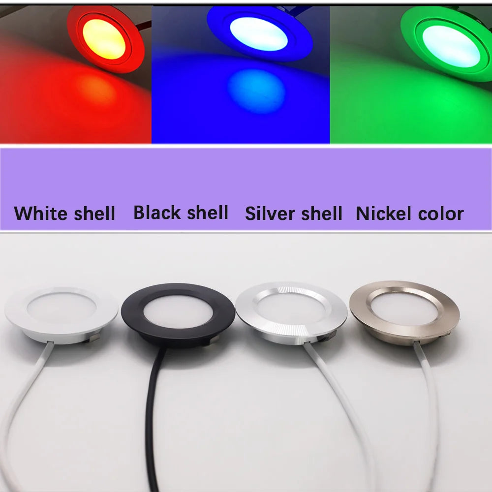 Spot LED rond RGBW 12V blanc noir argent nickel adhésif moderne chambre étude camping