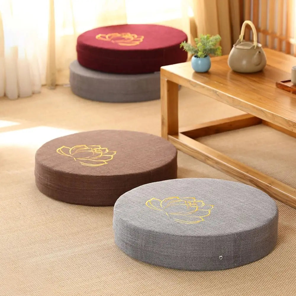 coussin sol yoga méditation fleur lotus brodée mousse épaisse siège salon japonais