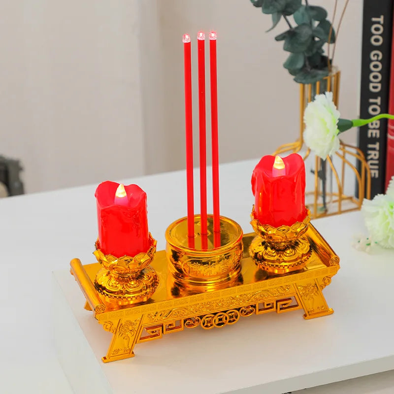 Support bougies or ornements complexes classique bougies rouges jaunes sans fumée simulation vacillation led