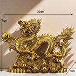 statue dragon doré feng shui pièce ancienne or rouge émailléintérieur décoration maison traditionnelle chinese