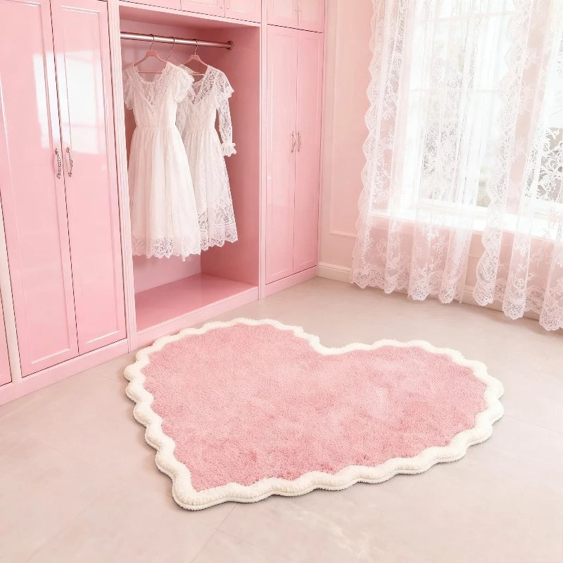 tapis cœur rose doux moderne antidérapant polyestère absorbant confortable intérieur extérieur chambre salon