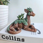 jardinière résine dragon succulentes pot fantaisie texture bois verte marron
