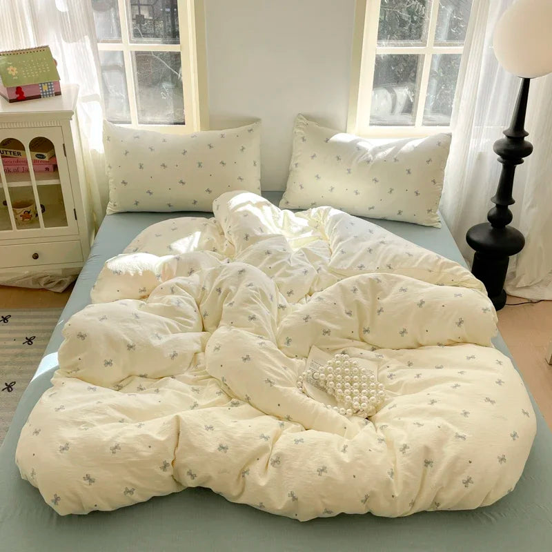 parure lit fille housse couette fleurs coeurs doux pastel coton polyester