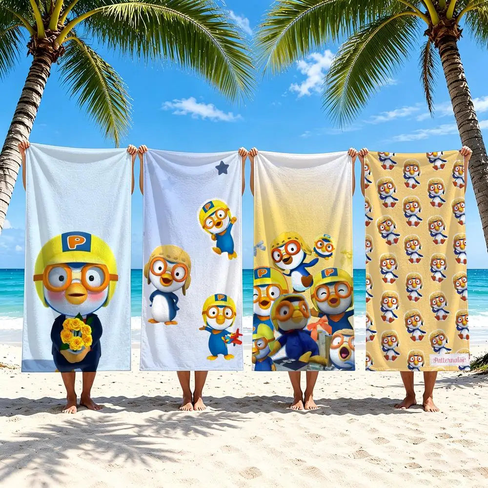 serviette plage microfibre enfant motif pororo séchage rapide grande douce blanche jaune bleu