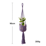 supports plante macramé tissé main motifs géométriques boho couleurs violet bleu beige vert