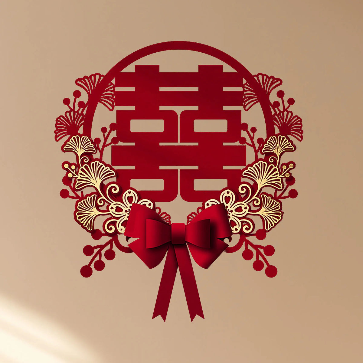 décoration murale mariage double bonheur rouge or papier découpé traditionnel chinois festive élégante