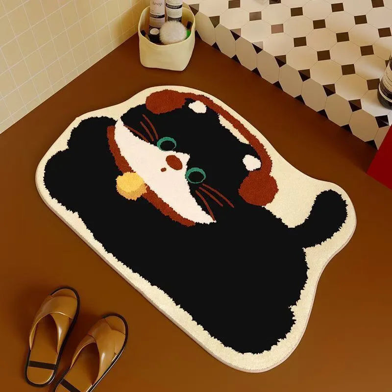 tapis bain antidérapant peluche motif chien chat décoratif doux salle bain maison