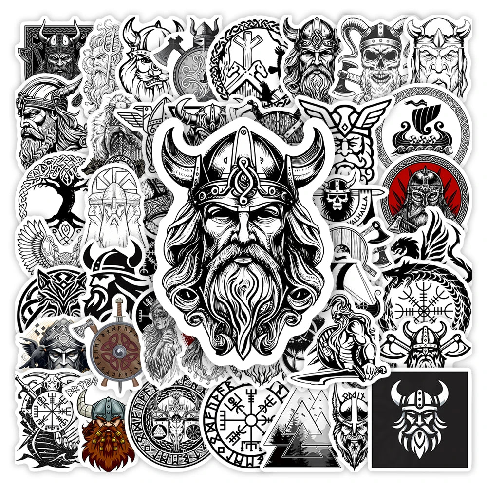 stickers viking graphiques adhésifs waterproof noir blanc gris décoration journal scrapbook portable étanche adultes